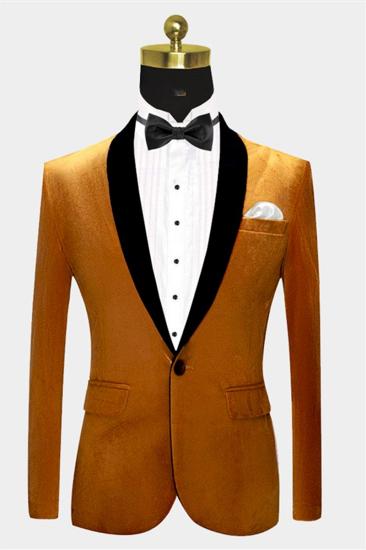 One Button Gold Velvet Tuxedo Jacket |  Mens Classic Suit Size