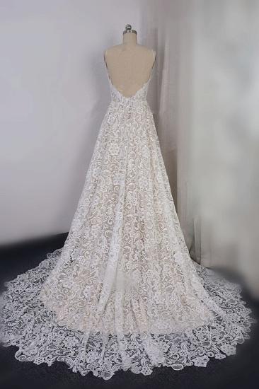 Bradyonlinewholesale Chic Spaghetti Straps V-Neck Lace Wedding Dress A-Line Sleeveless Long Bridal Gowns On Sale_2