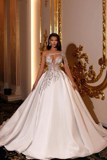 Elegant wedding dress V neckline | Satin Wedding Dresses Princess_1
