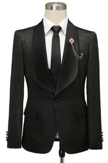 Bradley Stylish Black Jacquard Shawl Lapel Wedding Suits_1