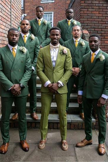 Dark Green Double Breasted Slim Fit Point Lapel Wedding Groomsmen Suit Online_1
