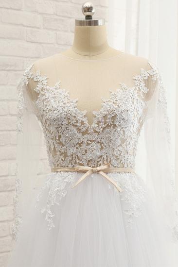 Bradyonlinewholesale Affordable White Tulle Ruffles Lace Wedding Dresses Jewel Longsleeves Bridal Gowns With Appliques On Sale_4