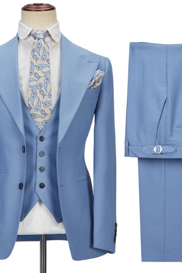 Gentle Blue Peak Lapel Mens Suit | 3 Piece Mens Formal Suit without Flap_5