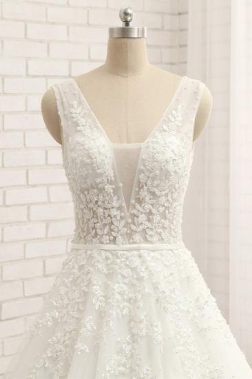 Bradyonlinewholesale Gorgeous Straps Sleeveless White Wedding Dresses With Appliques A-line Tulle Ruffles Bridal Gowns Online_4