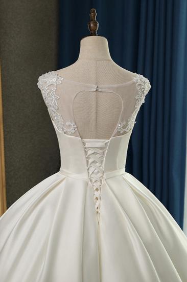 Bradyonlinewholesale Chic Satin Ball Gown Jewel Wedding Dress Sleeveless Appliques Ruffles Bridal Gowns On Sale_6