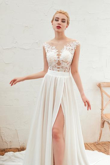 Sexy White High split Cap Sleeve Wedding Dress with see-through Back | Ivory Lace Bridal Gowns for Sale_4