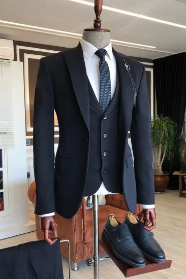 Andre 3 Piece Black Point Lapel Formal Business Mens Suit_2