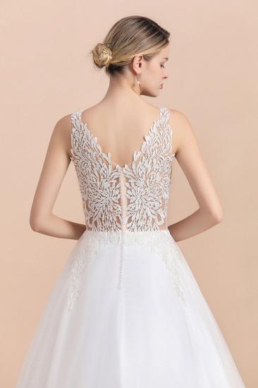 Elegant V-Neck Floral Lace A-line Wedding Dress Beach Sleeveless Tulle Church Dress_4