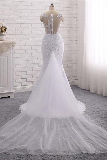 Bradyonlinewholesale Stylish Jewel Mermaid Lace Appliques Wedding Dress White Sleeveless Beadings Bridal Gowns with Overskirt On Sale_5