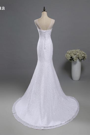 Bradyonlinewholesale Stylish V-Neck White Lace Mermaid Wedding Dress Appliques Sleeveless Sequins Bridal Gowns_2