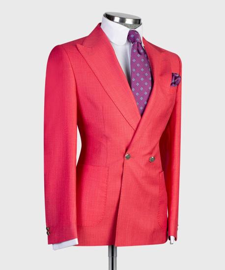 New Red Fashion Double Breasted Pointe Collar Prom Men Suits_3
