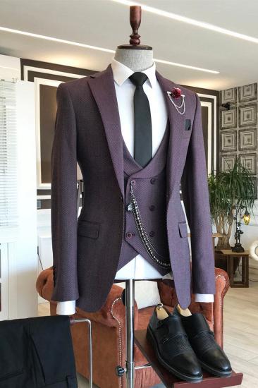 Milo Dark Purple Pointed Lapel Double Breasted Vest Mens Business Suit_1