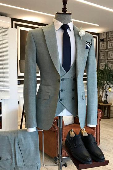 Henry Stylish Grey 3 Piece Point Lapel Mens Business Suit_2
