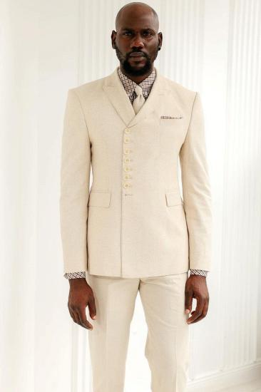 Aaron Apricot Peaked Lapel Close Fitting Prom Suits_2
