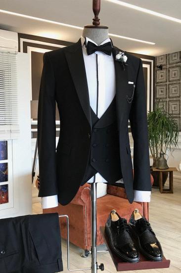Abner All Black Point Lapel Slim Fit Business Suit_2