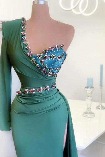 Stylish One Shoulder Mermaid Evening Gown Green Party Dress_2
