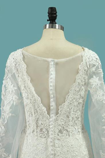 Bradyonlinewholesale Elegant Square Tulle Lace Wedding Dress Mermaid Long Sleeves Appliques Bridal Gowns On Sale_4