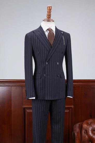 Ted Affordable Navy Striped Slim Fit Custom Business Suit_2