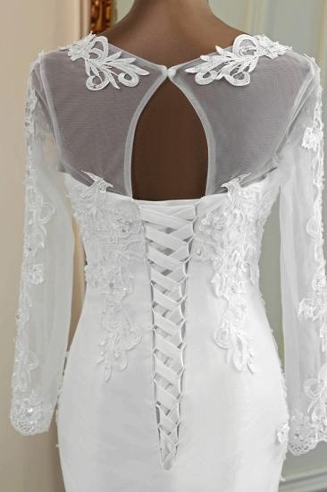 Bradyonlinewholesale Elegant Jewel Lace Mermaid White Wedding Dresses Long Sleeves Appliques Bridal Gowns_7