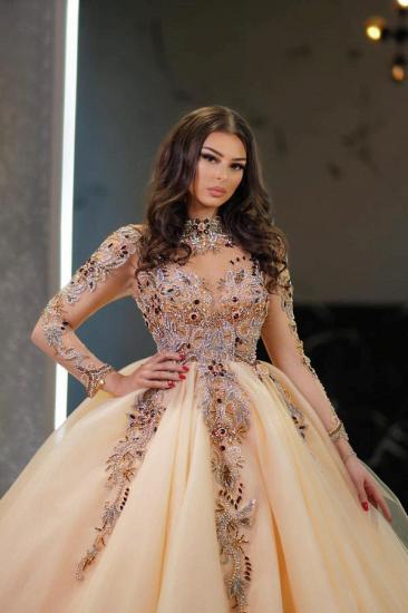 Luxury Wedding Dresses Champagne | Princess Wedding Dresses Glitter with Sleeves_2