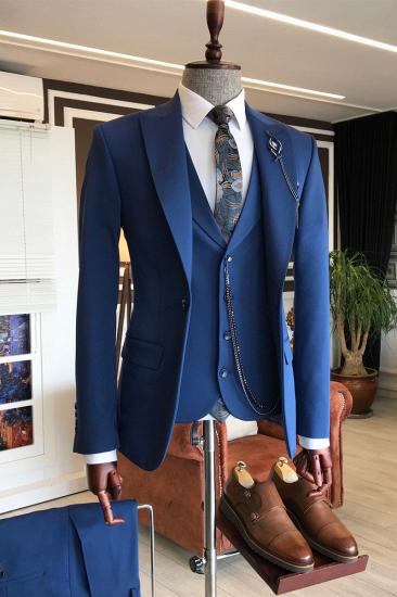 Alan Stylish Royal Blue Pointed Lapel Slim Fit Mens Business Suit_2