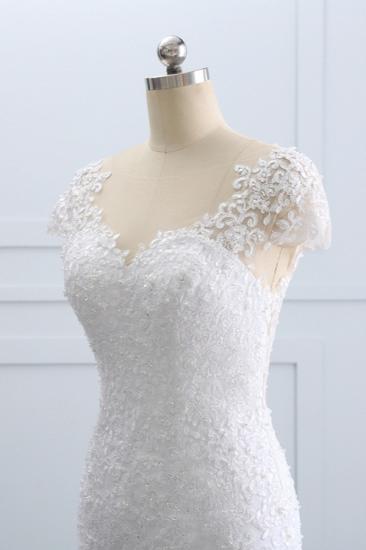 Bradyonlinewholesale Chic Jewel Mermaid Tulle Lace Wedding Dress Short-Sleeves Beadings Appliques Bridal Gowns On Sale_6