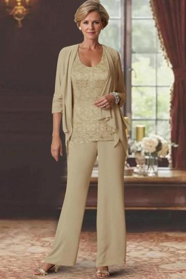 Silver Mother of the Bride Pantsuit Chiffon Mother of the Bride Dresses with Lace_2