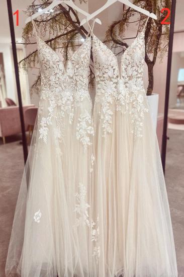Elegant Spaghetti Strap Floral Lace Erin Wedding Dress Sleeveless Bridal Dress_1