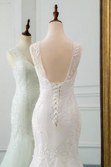 Bradyonlinewholesale Affordable V-Neck Appliques Mermaid Wedding Dresses with Beadings Online_6