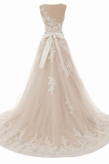 Bradyonlinewholesale Glamorous Creamy Tulle Round Neck Long Wedding Dress White Lace Applique Bridal Gowns On Sale_3