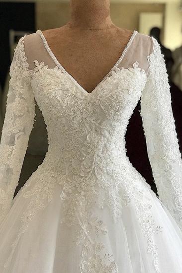 Gorgeous V-neck Long Sleeve Lace Wedding Dress | Bradyonlinewholesale White Princess Bridal Gowns Online_2
