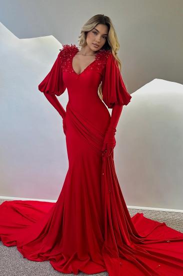 Red Evening Dress Long With Sleeves Prom Dresses Cheap_4