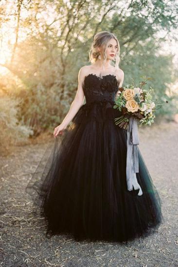 Sweetheart Sleeveless Black Wedding Dress Ball Gown_3