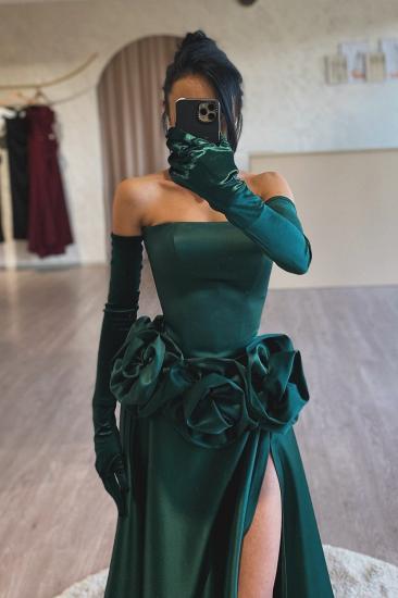 Strapless Flower Split Front Floor-length A-Line Prom Dresses_2
