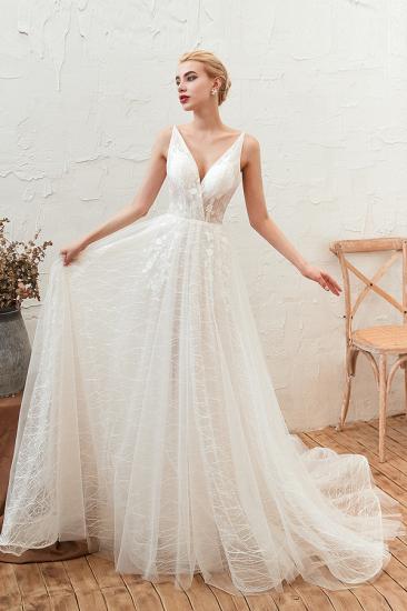 Harlan | Chic Deep V-neck White Tulle Princess Open back Wedding Dress with Court Train_9