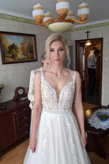 Elegant Sleeveless Aline Wedding Floral Lace Tulle Bridal Dress_4