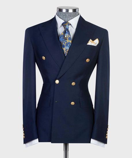 New Arrival Navy Double Breasted Slim Fit Bespoke Prom Men Suits_4