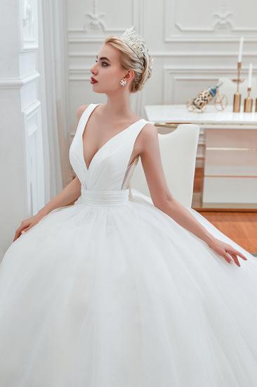 Sexy V-neck sleeveless White Princess Spring Wedding Dress | Elegant Low Back Bridal Gowns with Belt_7