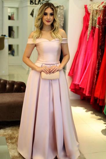 Simple A-Line Pink Prom Dresses | Elegant Off-The-Shoulder Lace-Up Evening Dresses_1