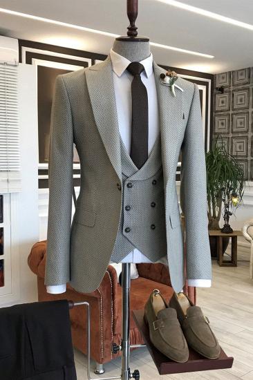 Cedric Fashion Grey Small Plaid Lapel One Button Custom Business Mens Suit_1