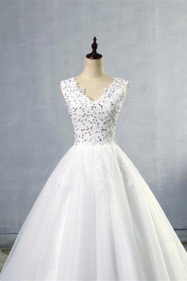 Bradyonlinewholesale Stunning V-Neck Sequins Tulle Wedding Dresses A-Line Lace Appliques Bridal Gowns Online_4