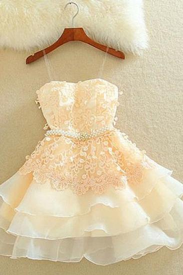 Lovely Mini Peach Homecoming Dresses Organza Sweet Multi-Layered Evening Dress_1