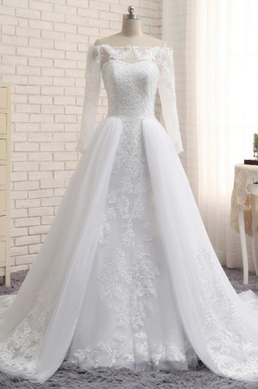 Bradyonlinewholesale Unique Bateau Longsleeves A-line Wedding Dresses With Appliques White Tulle Bridal Gowns On Sale