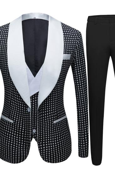 Shane Black Dot Slim Fit Shawl Lapel Wedding Tuxedo for Men_4