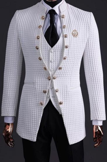 Wayne Stylish White Plaid Three Pieces Men Suits For Prom_1