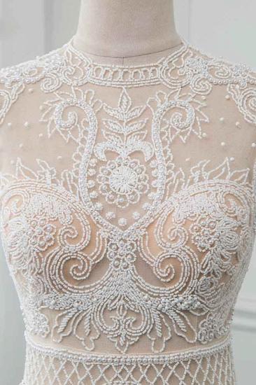 Bradyonlinewholesale Chic Jewel Chiffon Ruffle White Wedding Dresses Lace Top Sleeveless Bridal Gowns with Pearls_5