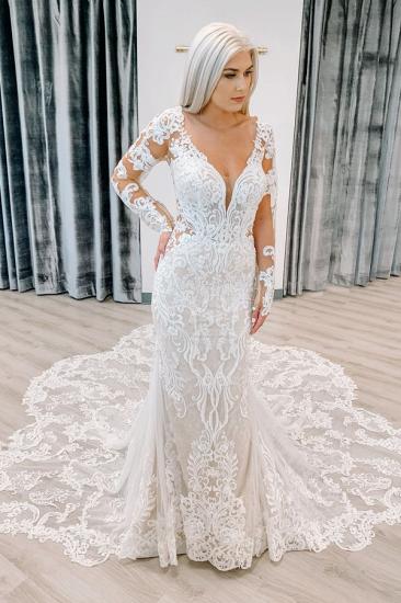 Chic Lace Long sleeves Court Train Column Wedding Dress_2
