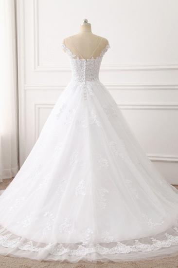 Bradyonlinewholesale Affordable Jewel Tulle Lace White Wedding Dress Sleeveless Appliques Bridal Gowns Online_2