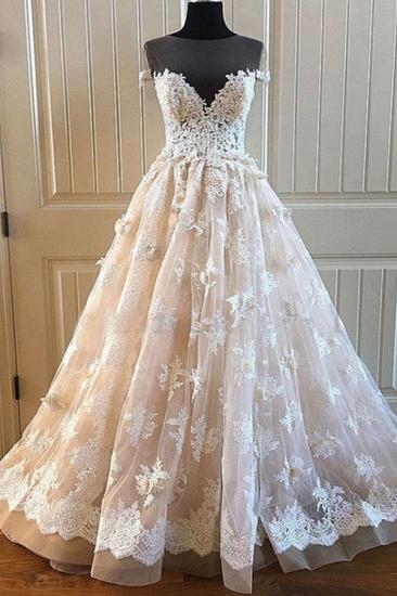Bradyonlinewholesale Elegant Creamy Lace Sweetheart Long Wedding Dress A Line Appliques Bridal Gowns On Sale_2