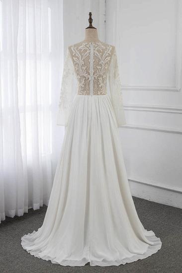 Bradyonlinewholesale Affordable Jewel Chiffon Ruffles Wedding Dresses Lace Top Long Sleeves Bridal Gowns Online_2